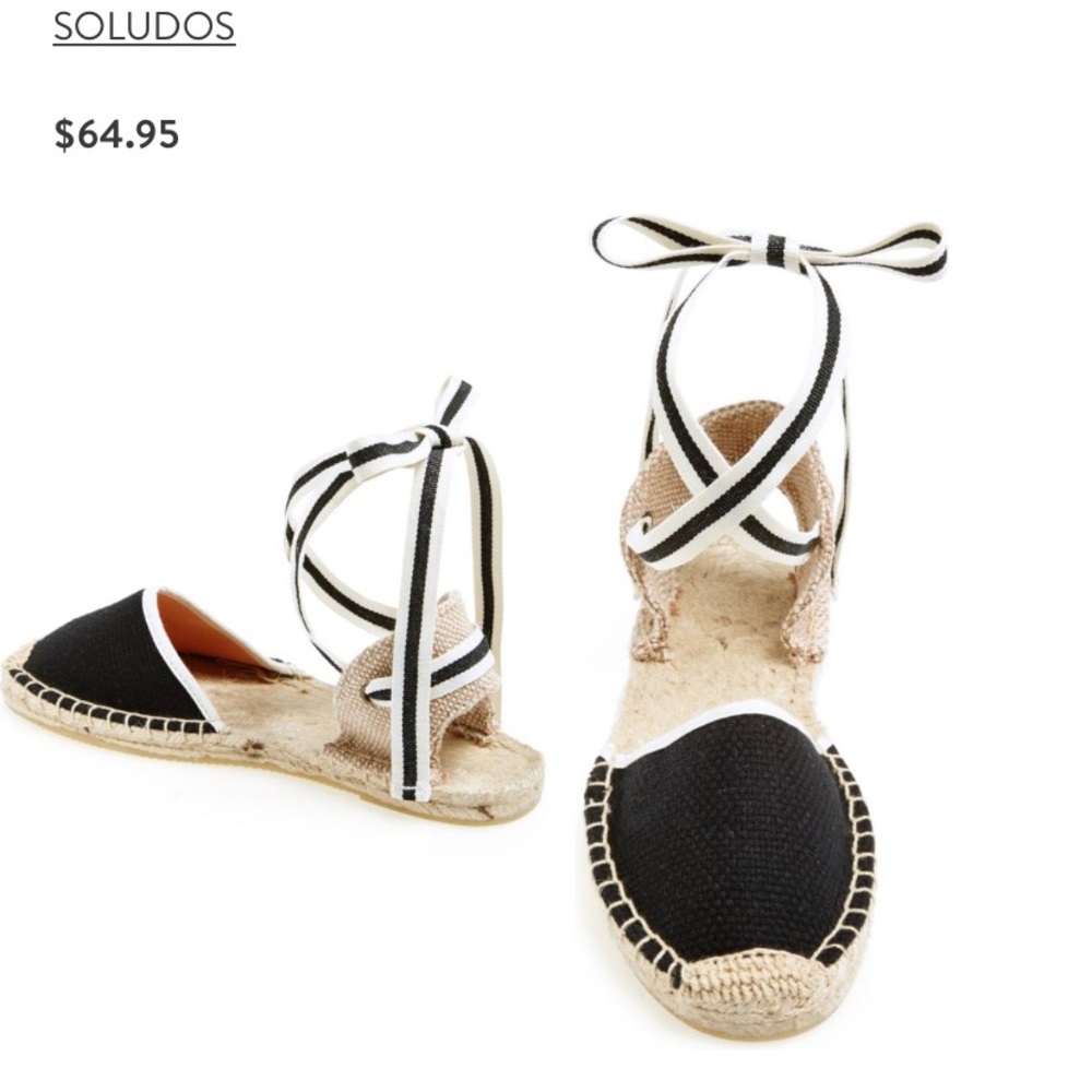 Soludos black/white lace up espadrille sandal Sz 9